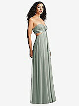 Alt View 3 Thumbnail - Willow Green Strapless Empire Waist Cutout Maxi Dress with Covered Button Detail