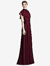 Side View Thumbnail - Cabernet Shirred Stand Collar Flutter Sleeve Open-Back Maxi Dress with Sash