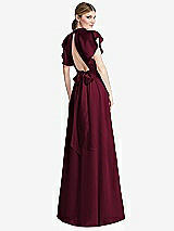 Rear View Thumbnail - Cabernet Shirred Stand Collar Flutter Sleeve Open-Back Maxi Dress with Sash