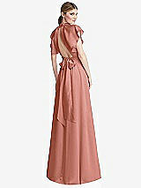 Rear View Thumbnail - Desert Rose Shirred Stand Collar Flutter Sleeve Open-Back Maxi Dress with Sash