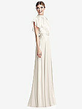 Side View Thumbnail - Ivory Shirred Stand Collar Flutter Sleeve Open-Back Maxi Dress with Sash