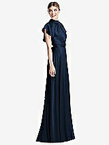 Side View Thumbnail - Midnight Navy Shirred Stand Collar Flutter Sleeve Open-Back Maxi Dress with Sash