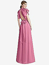 Rear View Thumbnail - Orchid Pink Shirred Stand Collar Flutter Sleeve Open-Back Maxi Dress with Sash