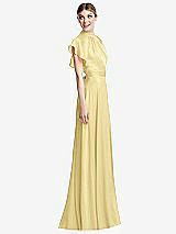 Side View Thumbnail - Pale Yellow Shirred Stand Collar Flutter Sleeve Open-Back Maxi Dress with Sash