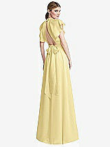 Rear View Thumbnail - Pale Yellow Shirred Stand Collar Flutter Sleeve Open-Back Maxi Dress with Sash