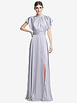 Front View Thumbnail - Silver Dove Shirred Stand Collar Flutter Sleeve Open-Back Maxi Dress with Sash