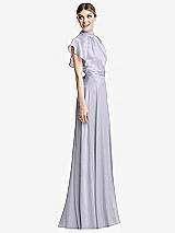 Side View Thumbnail - Silver Dove Shirred Stand Collar Flutter Sleeve Open-Back Maxi Dress with Sash