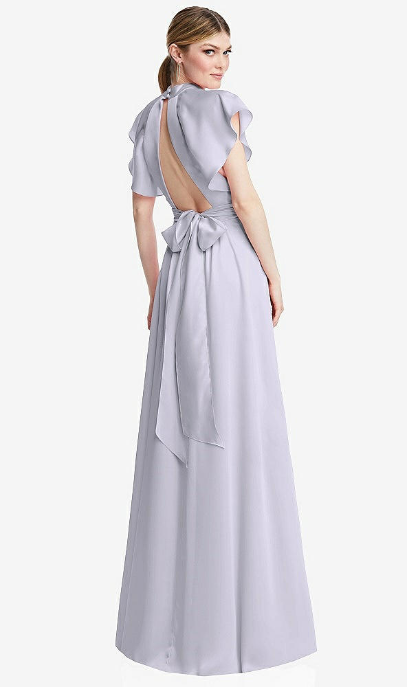 Back View - Silver Dove Shirred Stand Collar Flutter Sleeve Open-Back Maxi Dress with Sash