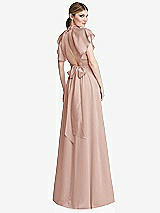 Rear View Thumbnail - Toasted Sugar Shirred Stand Collar Flutter Sleeve Open-Back Maxi Dress with Sash