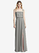 Front View Thumbnail - Chelsea Gray Skinny Tie-Shoulder Ruffle-Trimmed Blouson Maxi Dress