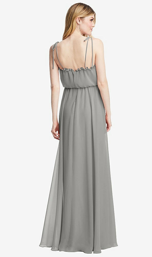 Back View - Chelsea Gray Skinny Tie-Shoulder Ruffle-Trimmed Blouson Maxi Dress
