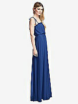 Side View Thumbnail - Classic Blue Skinny Tie-Shoulder Ruffle-Trimmed Blouson Maxi Dress