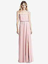 Front View Thumbnail - Ballet Pink Skinny Tie-Shoulder Ruffle-Trimmed Blouson Maxi Dress
