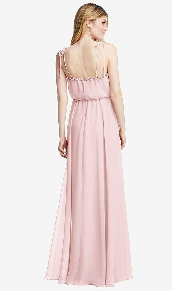 Back View - Ballet Pink Skinny Tie-Shoulder Ruffle-Trimmed Blouson Maxi Dress