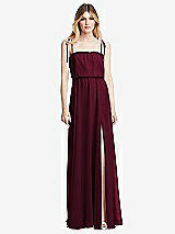 Front View Thumbnail - Cabernet Skinny Tie-Shoulder Ruffle-Trimmed Blouson Maxi Dress