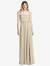 Front View Thumbnail - Champagne Skinny Tie-Shoulder Ruffle-Trimmed Blouson Maxi Dress