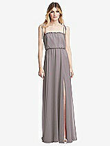 Front View Thumbnail - Cashmere Gray Skinny Tie-Shoulder Ruffle-Trimmed Blouson Maxi Dress