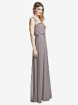 Side View Thumbnail - Cashmere Gray Skinny Tie-Shoulder Ruffle-Trimmed Blouson Maxi Dress
