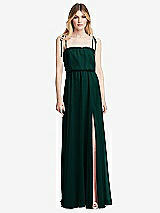Front View Thumbnail - Evergreen Skinny Tie-Shoulder Ruffle-Trimmed Blouson Maxi Dress