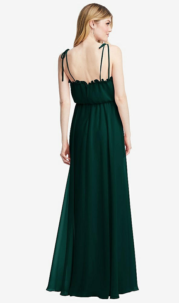 Back View - Evergreen Skinny Tie-Shoulder Ruffle-Trimmed Blouson Maxi Dress