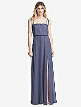 Front View Thumbnail - French Blue Skinny Tie-Shoulder Ruffle-Trimmed Blouson Maxi Dress
