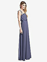 Side View Thumbnail - French Blue Skinny Tie-Shoulder Ruffle-Trimmed Blouson Maxi Dress