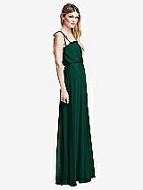 Side View Thumbnail - Hunter Green Skinny Tie-Shoulder Ruffle-Trimmed Blouson Maxi Dress