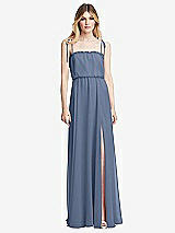 Front View Thumbnail - Larkspur Blue Skinny Tie-Shoulder Ruffle-Trimmed Blouson Maxi Dress
