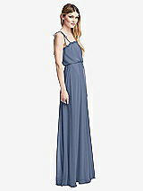 Side View Thumbnail - Larkspur Blue Skinny Tie-Shoulder Ruffle-Trimmed Blouson Maxi Dress