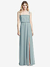 Front View Thumbnail - Morning Sky Skinny Tie-Shoulder Ruffle-Trimmed Blouson Maxi Dress