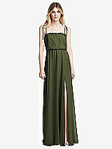 Front View Thumbnail - Olive Green Skinny Tie-Shoulder Ruffle-Trimmed Blouson Maxi Dress