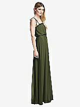 Side View Thumbnail - Olive Green Skinny Tie-Shoulder Ruffle-Trimmed Blouson Maxi Dress