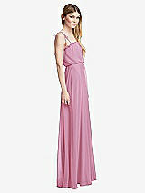 Side View Thumbnail - Powder Pink Skinny Tie-Shoulder Ruffle-Trimmed Blouson Maxi Dress