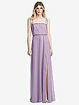 Front View Thumbnail - Pale Purple Skinny Tie-Shoulder Ruffle-Trimmed Blouson Maxi Dress