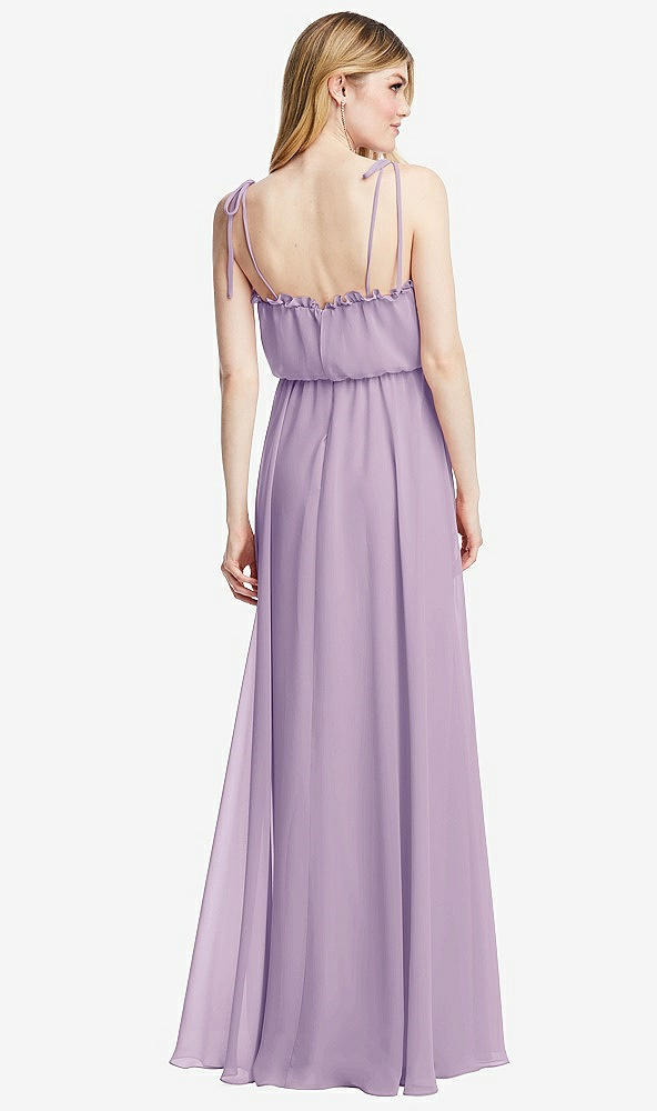Back View - Pale Purple Skinny Tie-Shoulder Ruffle-Trimmed Blouson Maxi Dress