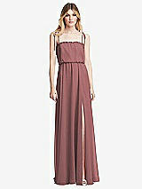 Front View Thumbnail - Rosewood Skinny Tie-Shoulder Ruffle-Trimmed Blouson Maxi Dress
