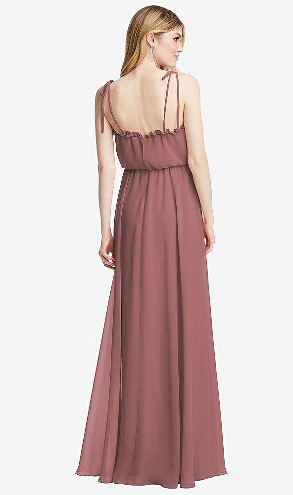 Back View - Rosewood Skinny Tie-Shoulder Ruffle-Trimmed Blouson Maxi Dress