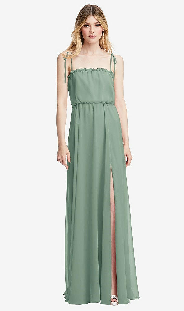 Front View - Seagrass Skinny Tie-Shoulder Ruffle-Trimmed Blouson Maxi Dress