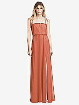 Front View Thumbnail - Terracotta Copper Skinny Tie-Shoulder Ruffle-Trimmed Blouson Maxi Dress