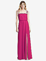 Front View Thumbnail - Think Pink Skinny Tie-Shoulder Ruffle-Trimmed Blouson Maxi Dress