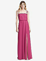 Front View Thumbnail - Tea Rose Skinny Tie-Shoulder Ruffle-Trimmed Blouson Maxi Dress