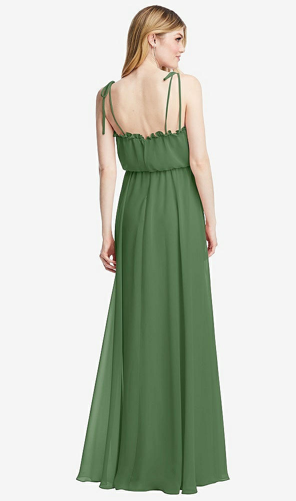 Back View - Vineyard Green Skinny Tie-Shoulder Ruffle-Trimmed Blouson Maxi Dress