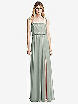 Front View Thumbnail - Willow Green Skinny Tie-Shoulder Ruffle-Trimmed Blouson Maxi Dress