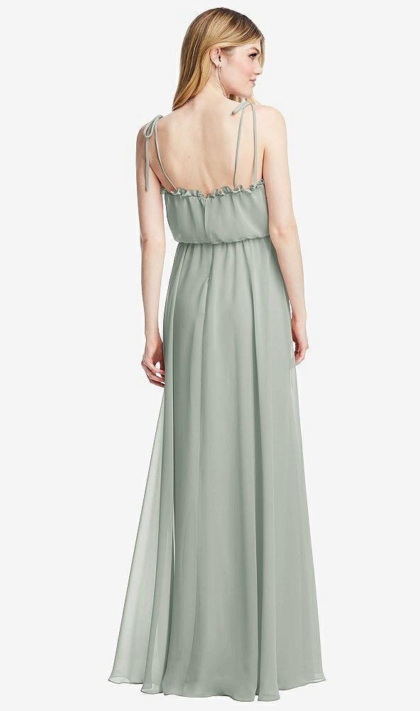 Back View - Willow Green Skinny Tie-Shoulder Ruffle-Trimmed Blouson Maxi Dress