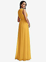 Rear View Thumbnail - NYC Yellow Shirred Deep Plunge Neck Closed Back Chiffon Maxi Dress 