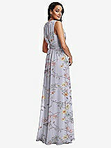 Rear View Thumbnail - Butterfly Botanica Silver Dove Shirred Deep Plunge Neck Closed Back Chiffon Maxi Dress 