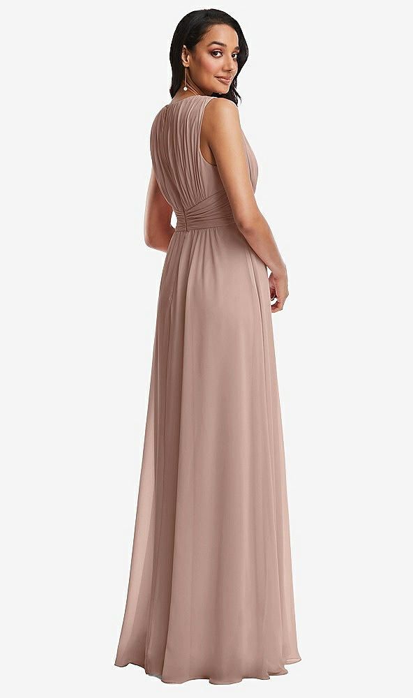 Back View - Neu Nude Shirred Deep Plunge Neck Closed Back Chiffon Maxi Dress 