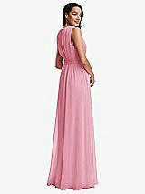 Rear View Thumbnail - Peony Pink Shirred Deep Plunge Neck Closed Back Chiffon Maxi Dress 