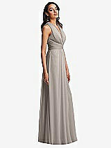 Side View Thumbnail - Taupe Shirred Deep Plunge Neck Closed Back Chiffon Maxi Dress 