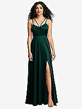 Front View Thumbnail - Evergreen Dual Strap V-Neck Lace-Up Open-Back Maxi Dress